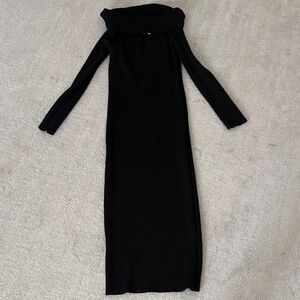 Astr Black Off-Shoulder Ribbed Long Sleeve Maxi Dress